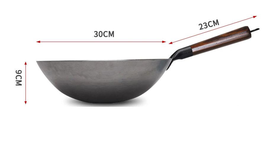 Hand-Forged Pure Iron Wok (Wooden Handle)