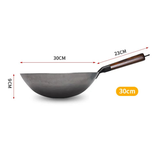 Hand-Forged Pure Iron Wok (Wooden Handle)