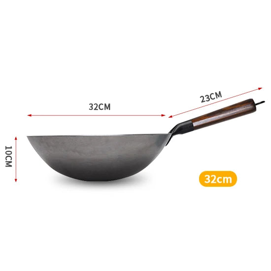 Hand-Forged Pure Iron Wok (Wooden Handle)