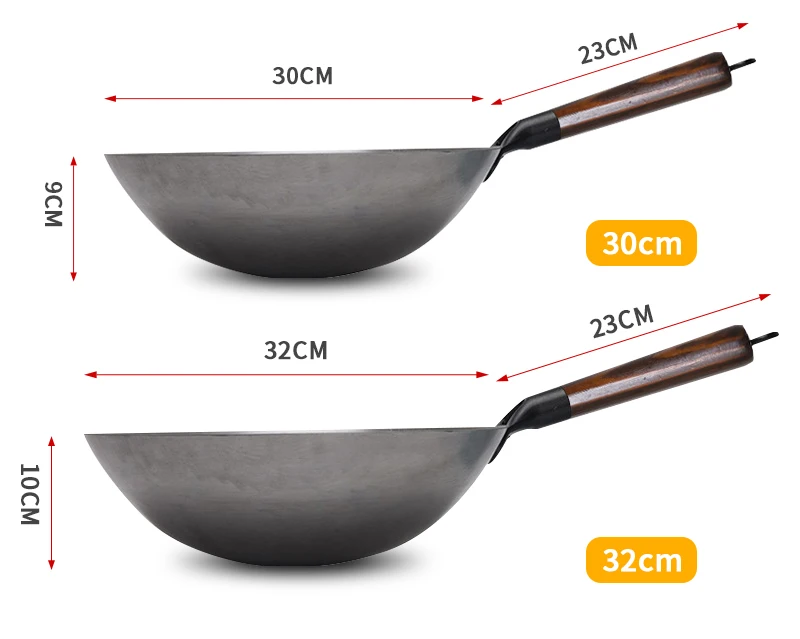 Hand-Forged Pure Iron Wok (Wooden Handle)