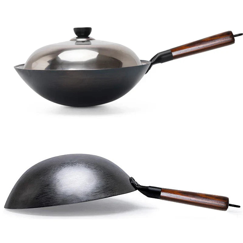 Hand-Forged Pure Iron Wok (Wooden Handle)