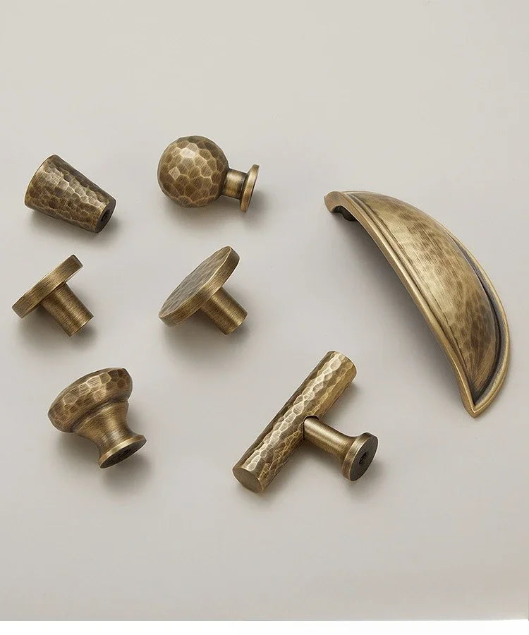 Hand-Hammered Solid Brass Cabinet & Drawer Handle