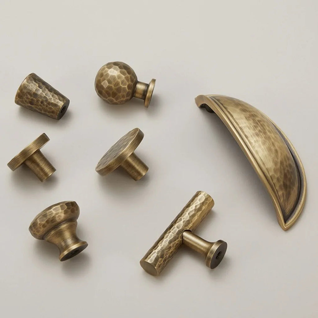 Hand-Hammered Solid Brass Cabinet & Drawer Handle