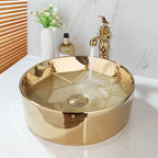 Hand-Painted Ceramic Vessel Sink Set (Gold-Plated Faucet & Pop-Up Drain)