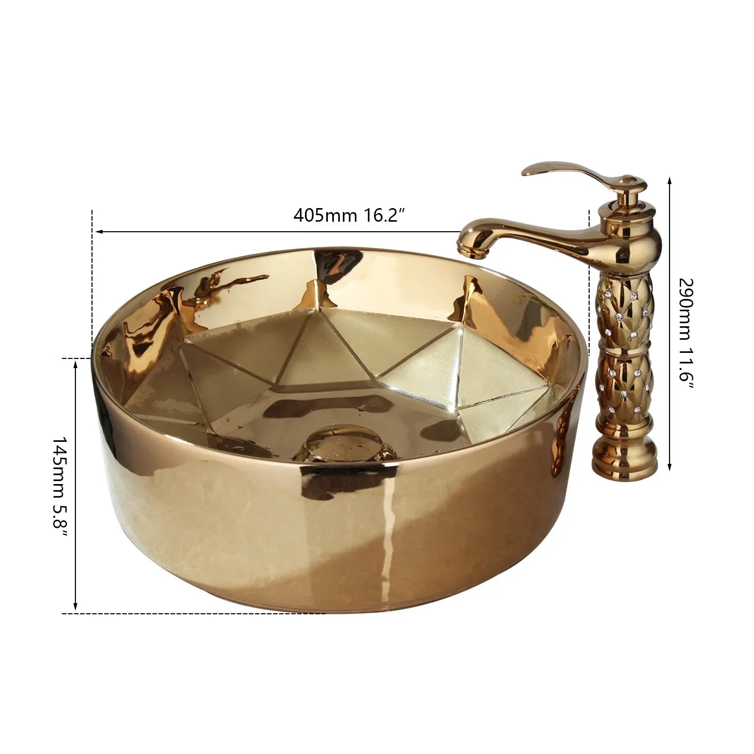 Hand-Painted Ceramic Vessel Sink Set (Gold-Plated Faucet & Pop-Up Drain)
