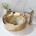 Hand-Painted Ceramic Vessel Sink Set (Gold-Plated Faucet & Pop-Up Drain)