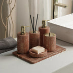 Handcrafted Natural Red Travertine Bathroom Accessories Set (4-Piece)