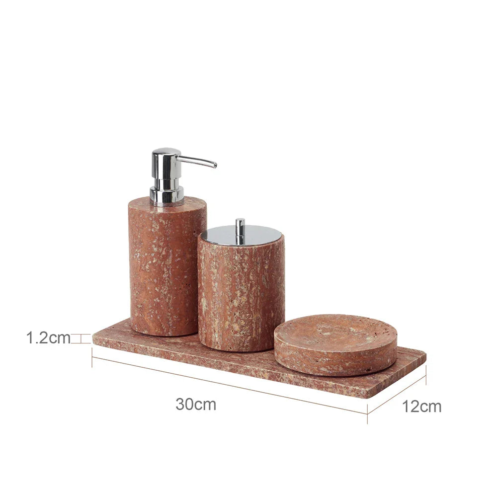Handcrafted Natural Red Travertine Bathroom Accessories Set (4-Piece)
