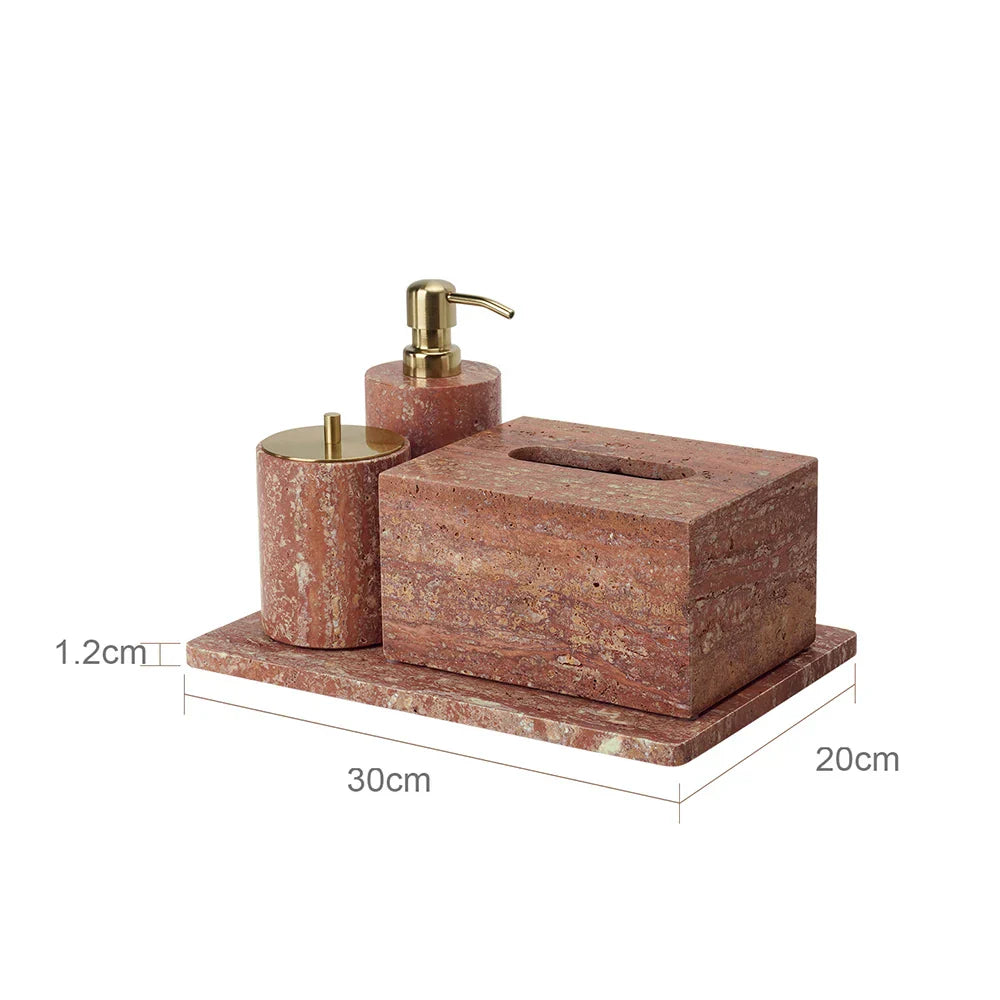 Handcrafted Natural Red Travertine Bathroom Accessories Set (4-Piece)