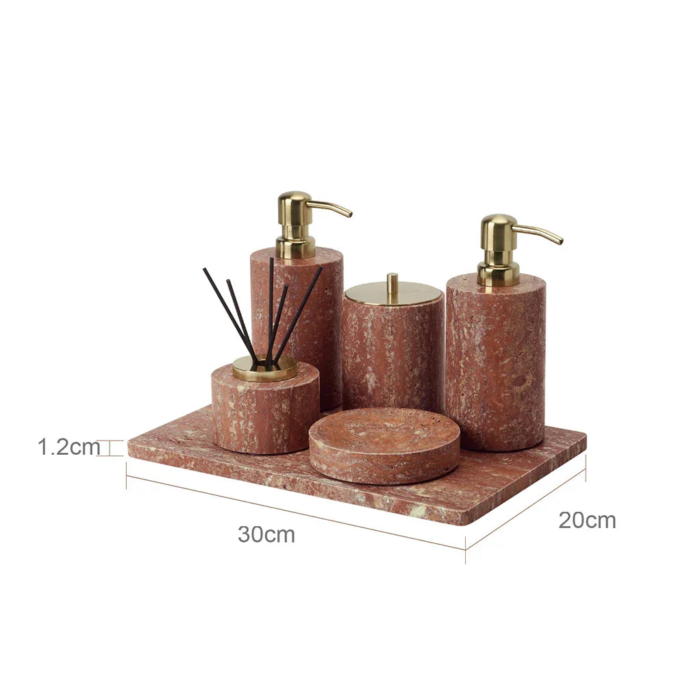 Handcrafted Natural Red Travertine Bathroom Accessories Set (4-Piece)