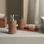 Handcrafted Natural Red Travertine Bathroom Accessories Set (4-Piece)