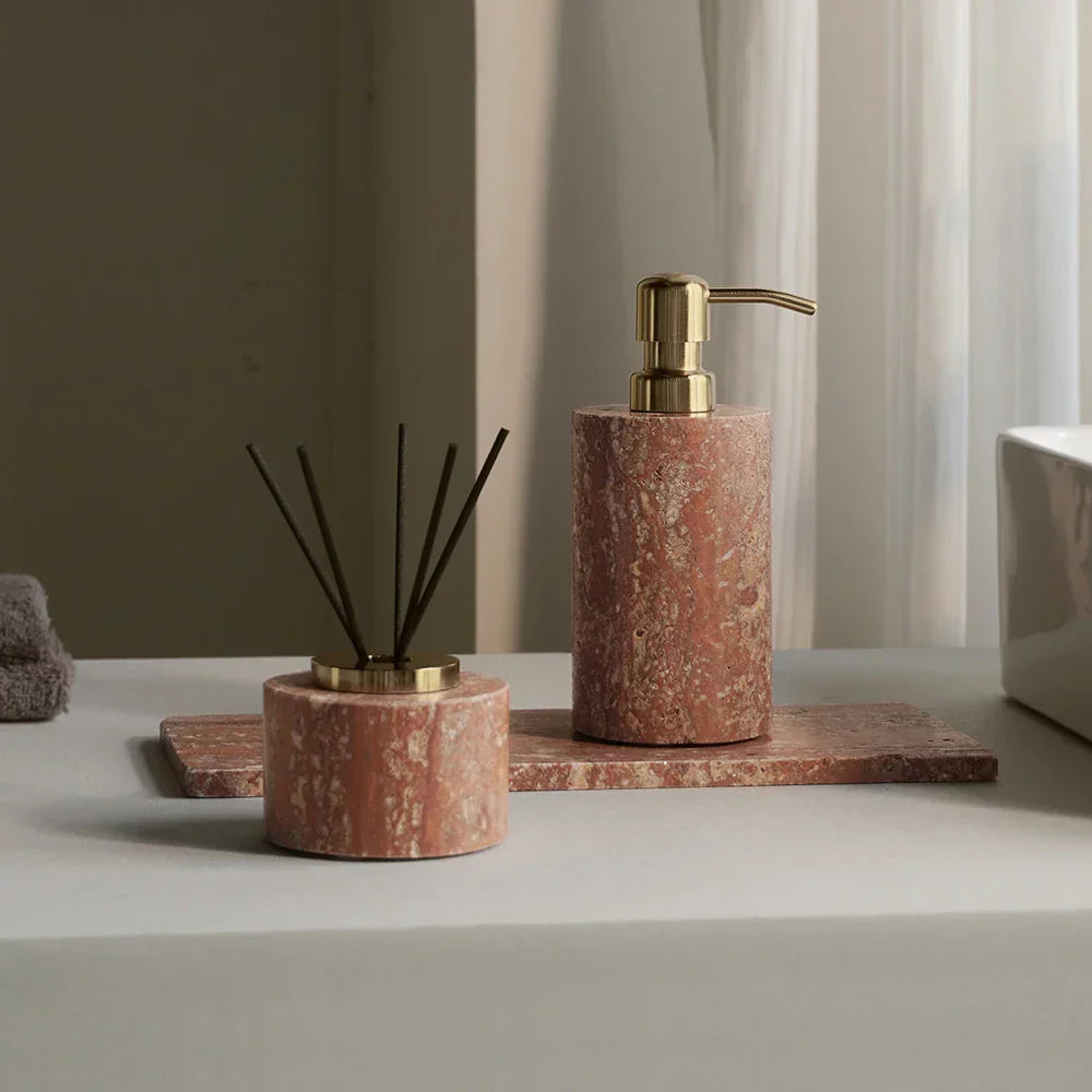 Handcrafted Natural Red Travertine Bathroom Accessories Set (4-Piece)