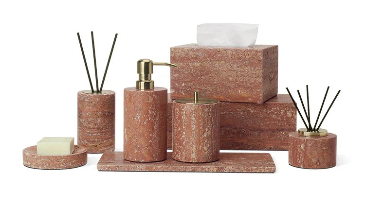 Handcrafted Natural Red Travertine Bathroom Accessories Set (4-Piece)