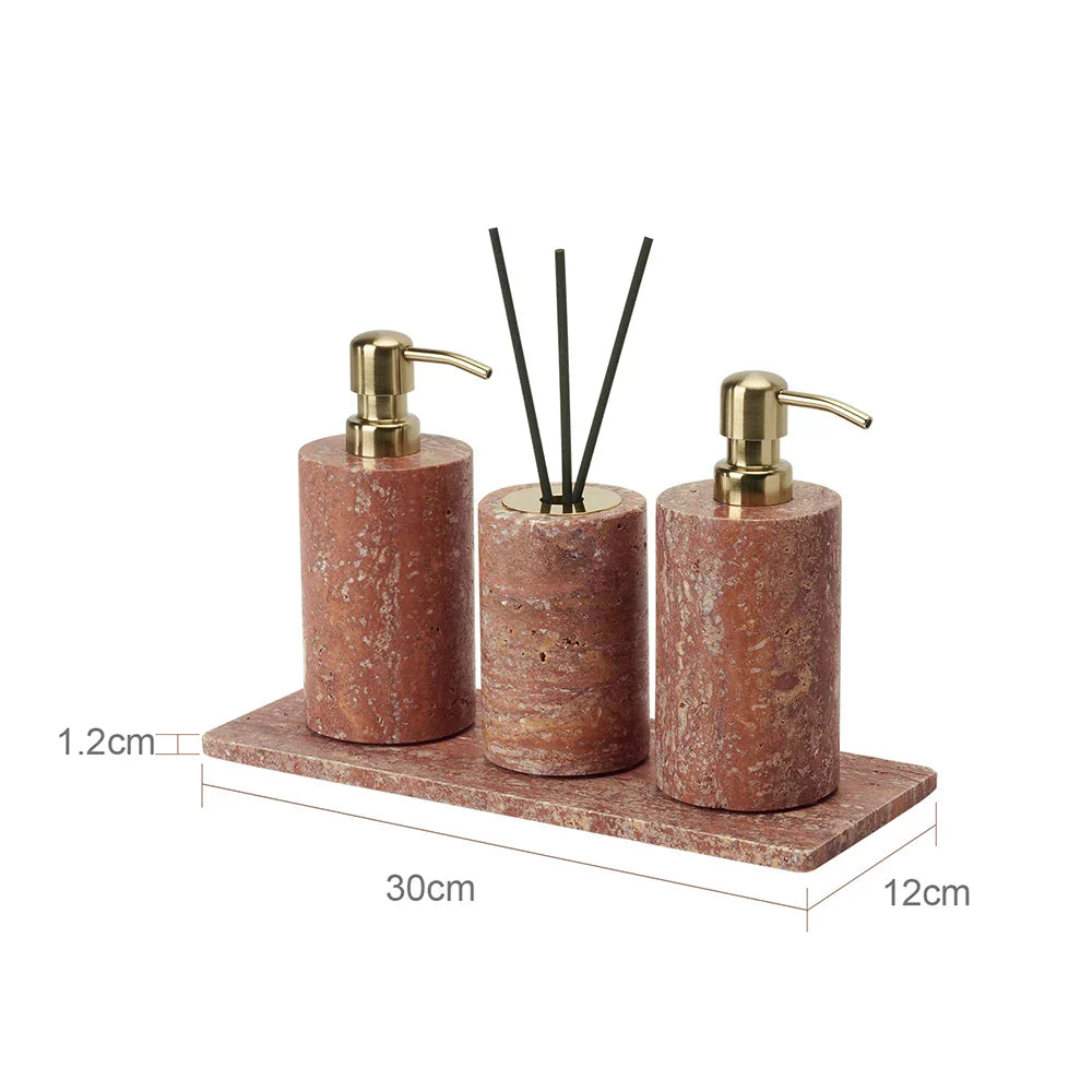 Handcrafted Natural Red Travertine Bathroom Accessories Set (4-Piece)