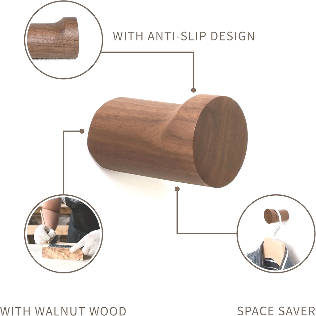 Handcrafted Walnut Non-Slip Wall Hook