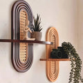 Handwoven Rattan & Wood Wall Shelf