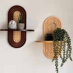 Handwoven Rattan & Wood Wall Shelf