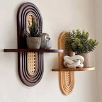 Handwoven Rattan & Wood Wall Shelf