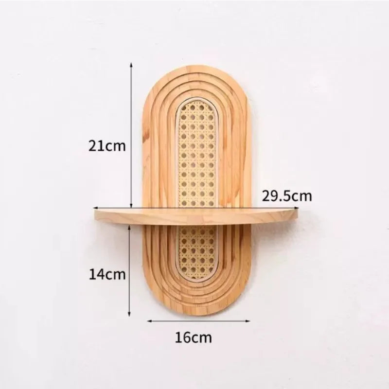 Handwoven Rattan & Wood Wall Shelf