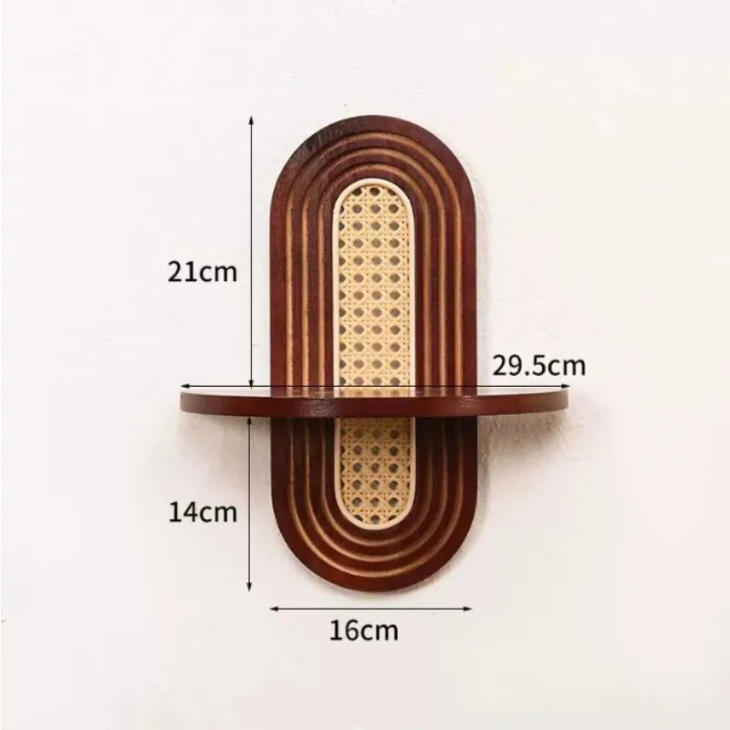 Handwoven Rattan & Wood Wall Shelf