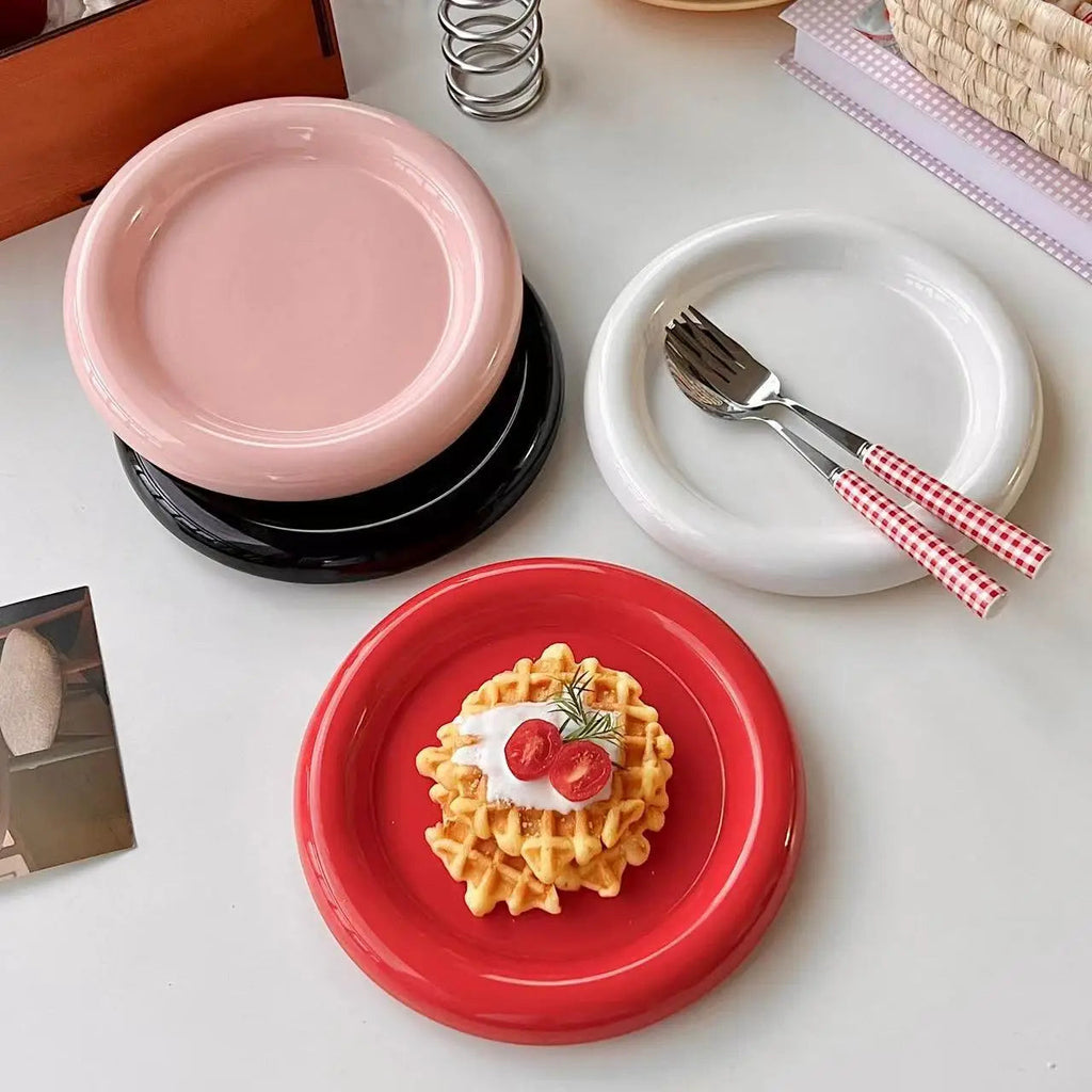 Heat-Resistant Ceramic Dinner Plate (Thick Rim)