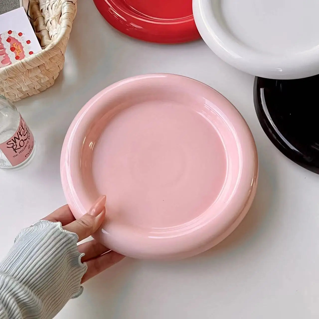 Heat-Resistant Ceramic Dinner Plate (Thick Rim)