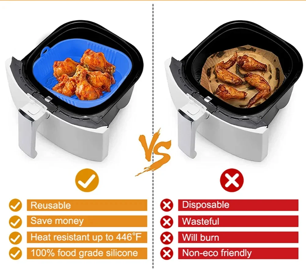 Heat-Resistant Non-Stick Silicone Airfryer Pan (Square)