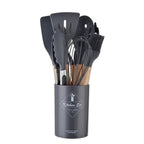 Heat-Resistant Silicone Wooden-Handled Utensil Set (12-Piece)