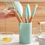 Heat-Resistant Silicone & Wooden-Handled Utensil Set (12-Piece)