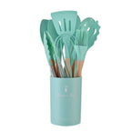 Heat-Resistant Silicone Wooden-Handled Utensil Set (12-Piece)