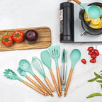 Heat-Resistant Silicone & Wooden-Handled Utensil Set (12-Piece)