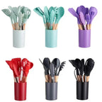 Heat-Resistant Silicone & Wooden-Handled Utensil Set (12-Piece)