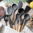 Heat-Resistant Silicone Wooden-Handled Utensil Set (12-Piece)