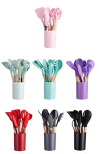 Heat-Resistant Silicone & Wooden-Handled Utensil Set (12-Piece)
