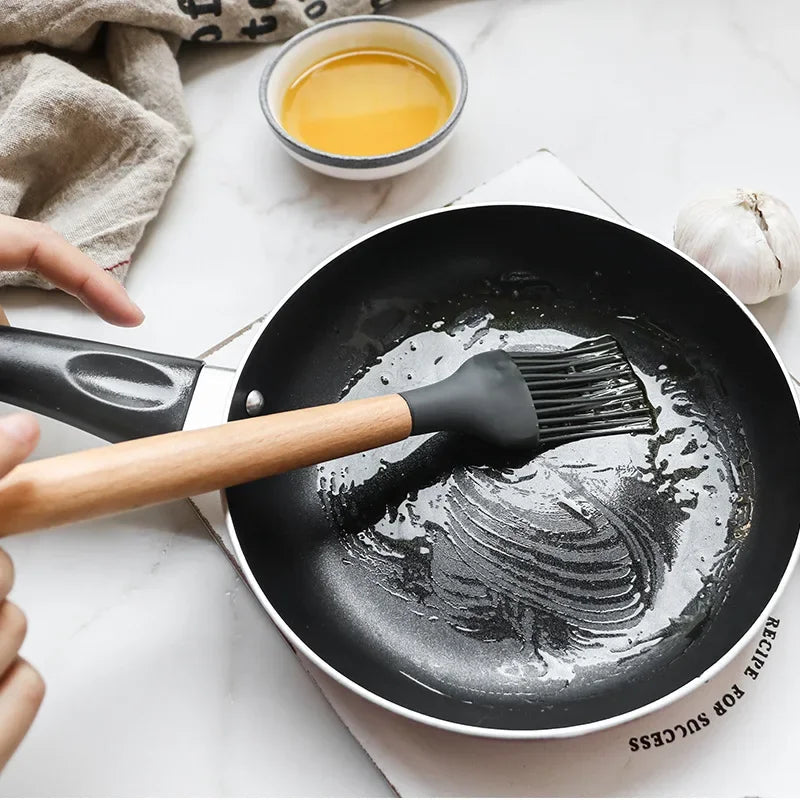 Heat-Resistant Silicone Wooden-Handled Utensil Set (12-Piece)