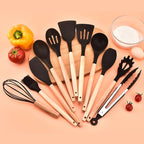 Heat-Resistant Silicone Wooden-Handled Utensil Set (12-Piece)