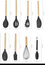 Heat-Resistant Silicone Wooden-Handled Utensil Set (12-Piece)