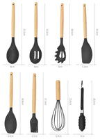 Heat-Resistant Silicone Wooden-Handled Utensil Set (12-Piece)