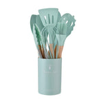 Heat-Resistant Silicone Wooden-Handled Utensil Set (12-Piece)