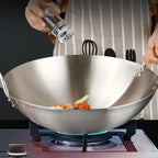 Heavy-Duty Uncoated Stainless Steel Wok (Dual Handles)