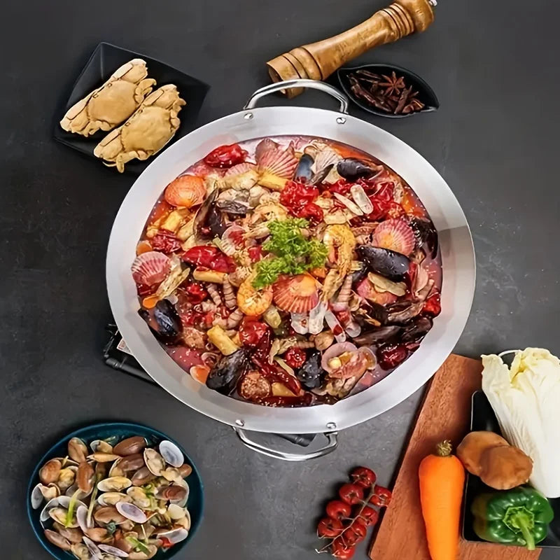 Heavy-Duty Uncoated Stainless Steel Wok (Dual Handles)