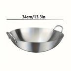Heavy-Duty Uncoated Stainless Steel Wok (Dual Handles)