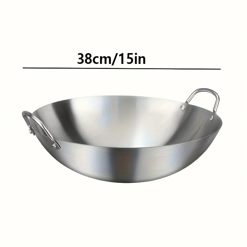 Heavy-Duty Uncoated Stainless Steel Wok (Dual Handles)