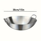 Heavy-Duty Uncoated Stainless Steel Wok (Dual Handles)