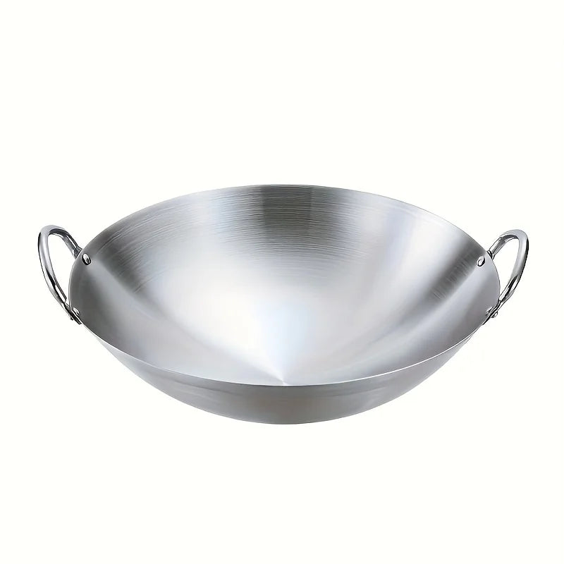 Heavy-Duty Uncoated Stainless Steel Wok (Dual Handles)