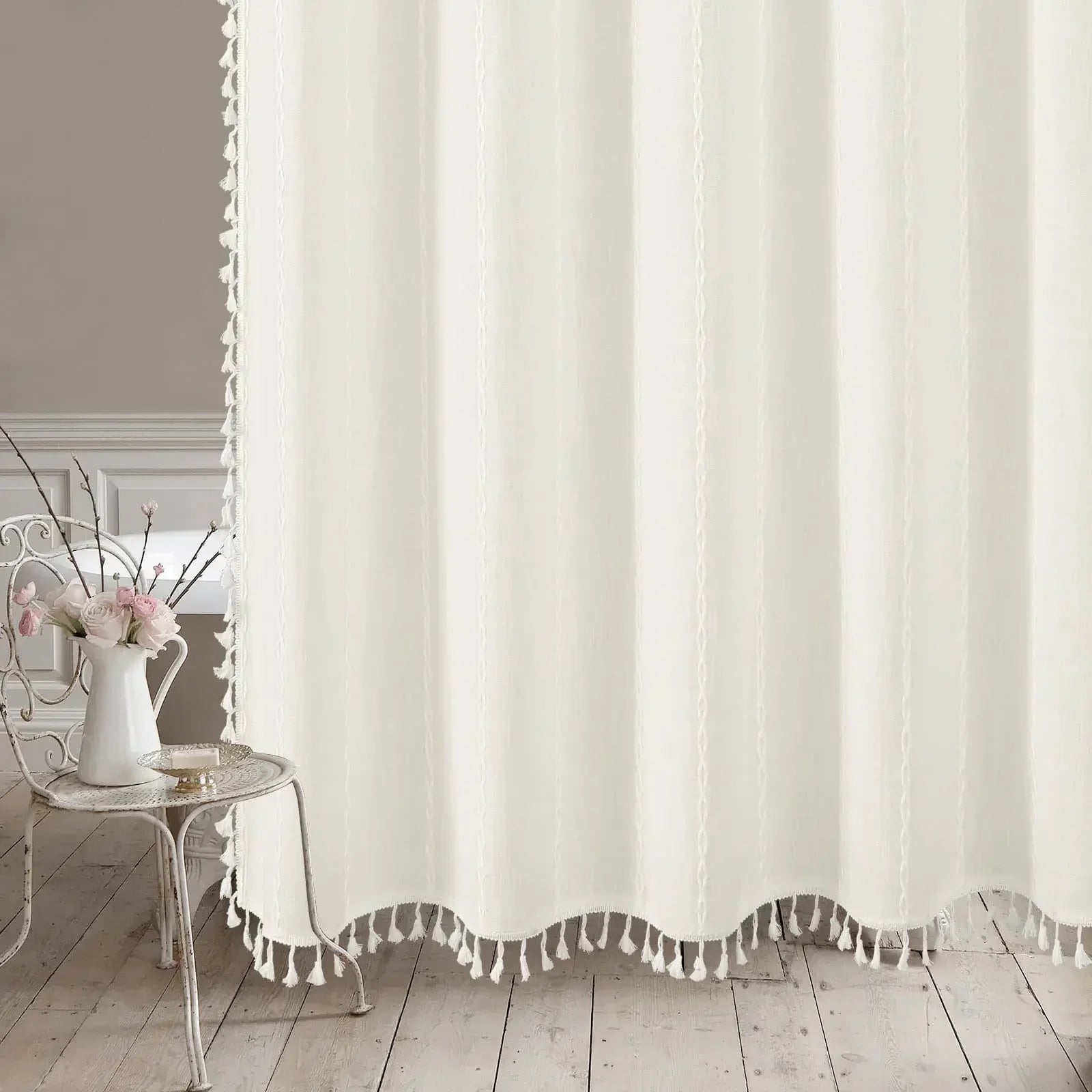 Heavy-Duty Waterproof Linen-Look Shower Curtain