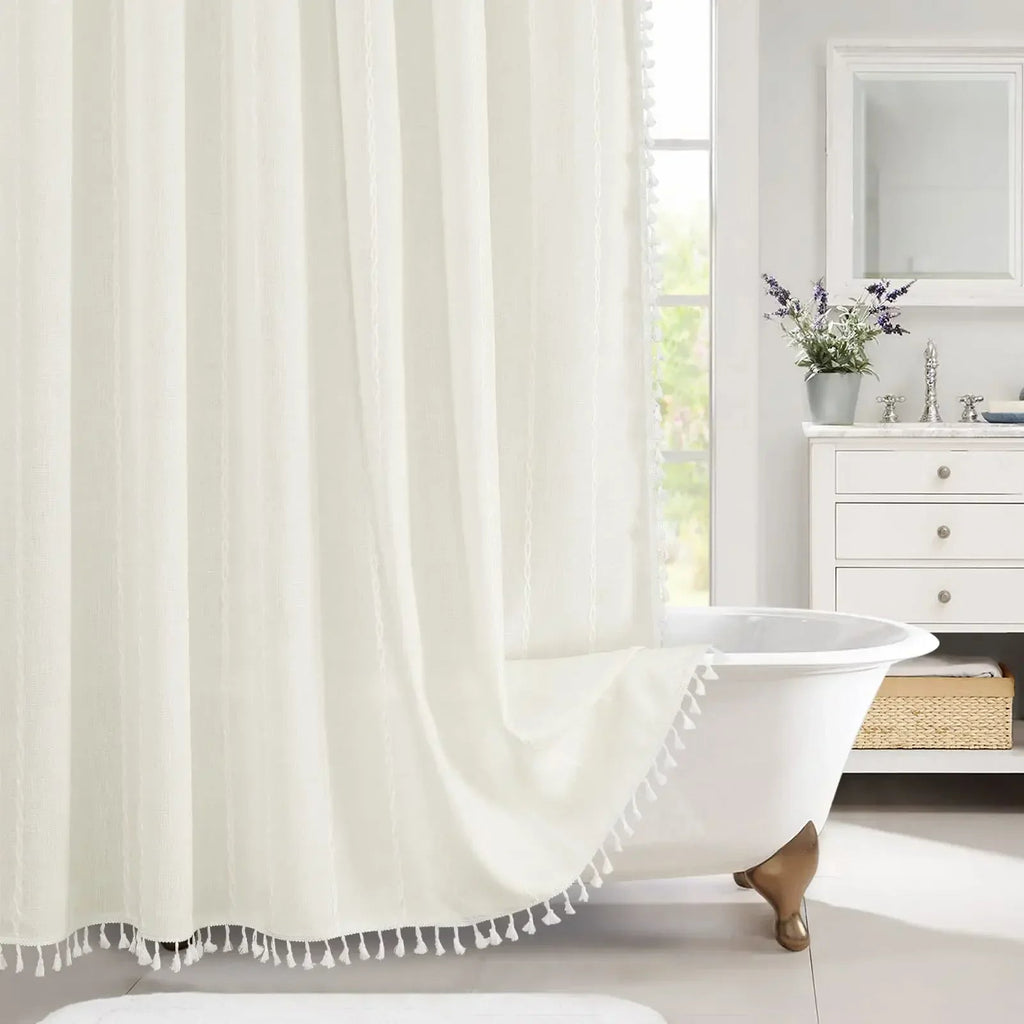Heavy-Duty Waterproof Linen-Look Shower Curtain