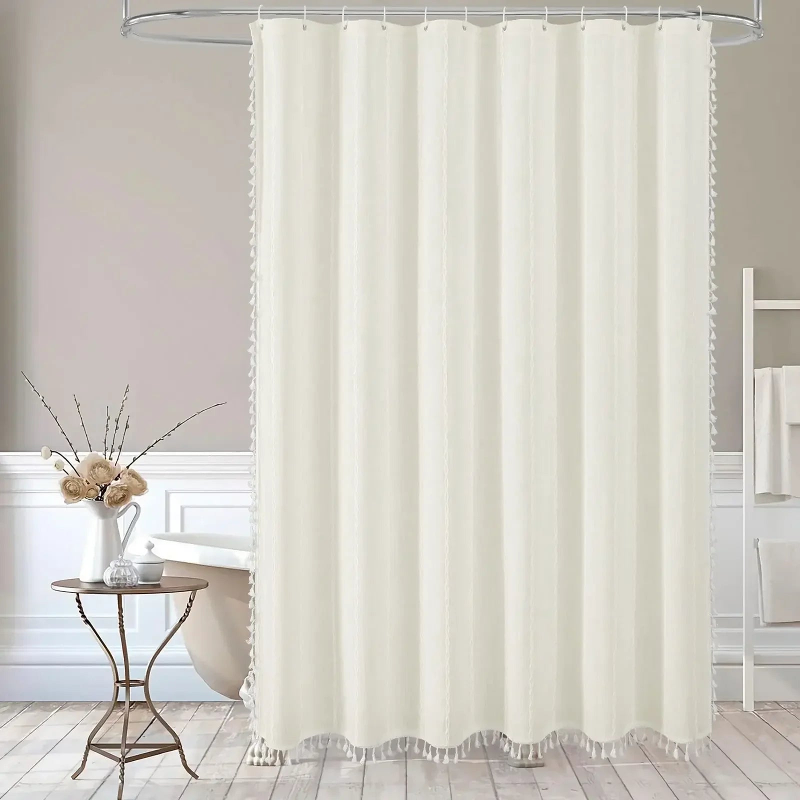 Heavy-Duty Waterproof Linen-Look Shower Curtain