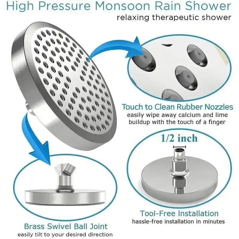 High-Pressure Rustproof ABS Rain Shower Head (With Arm)