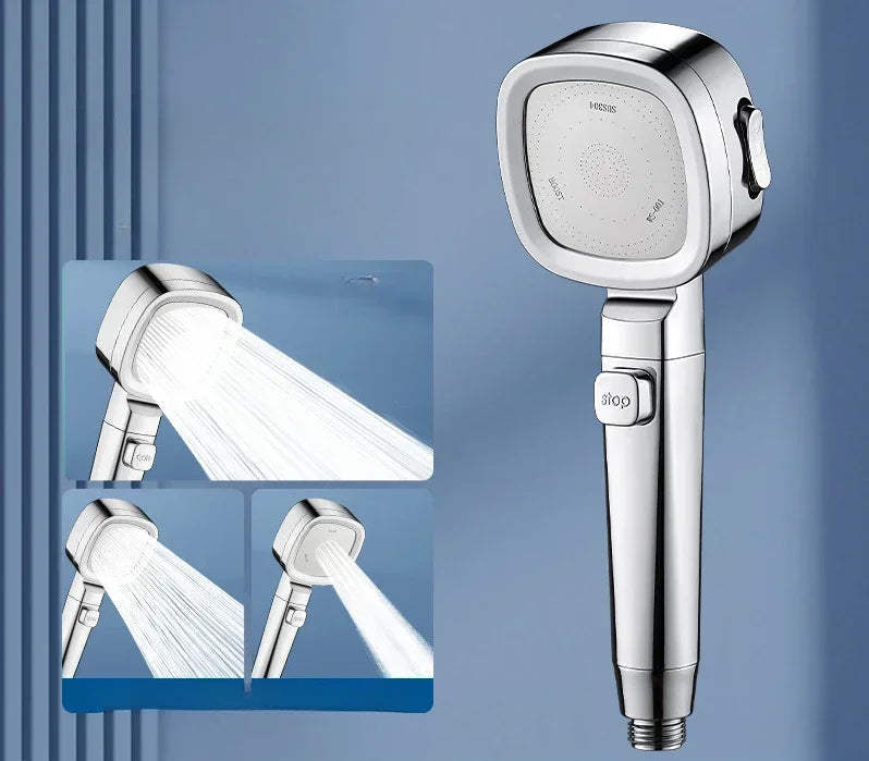 High-Pressure Water-Saving Square Handheld Shower Head (3 Spray Modes)